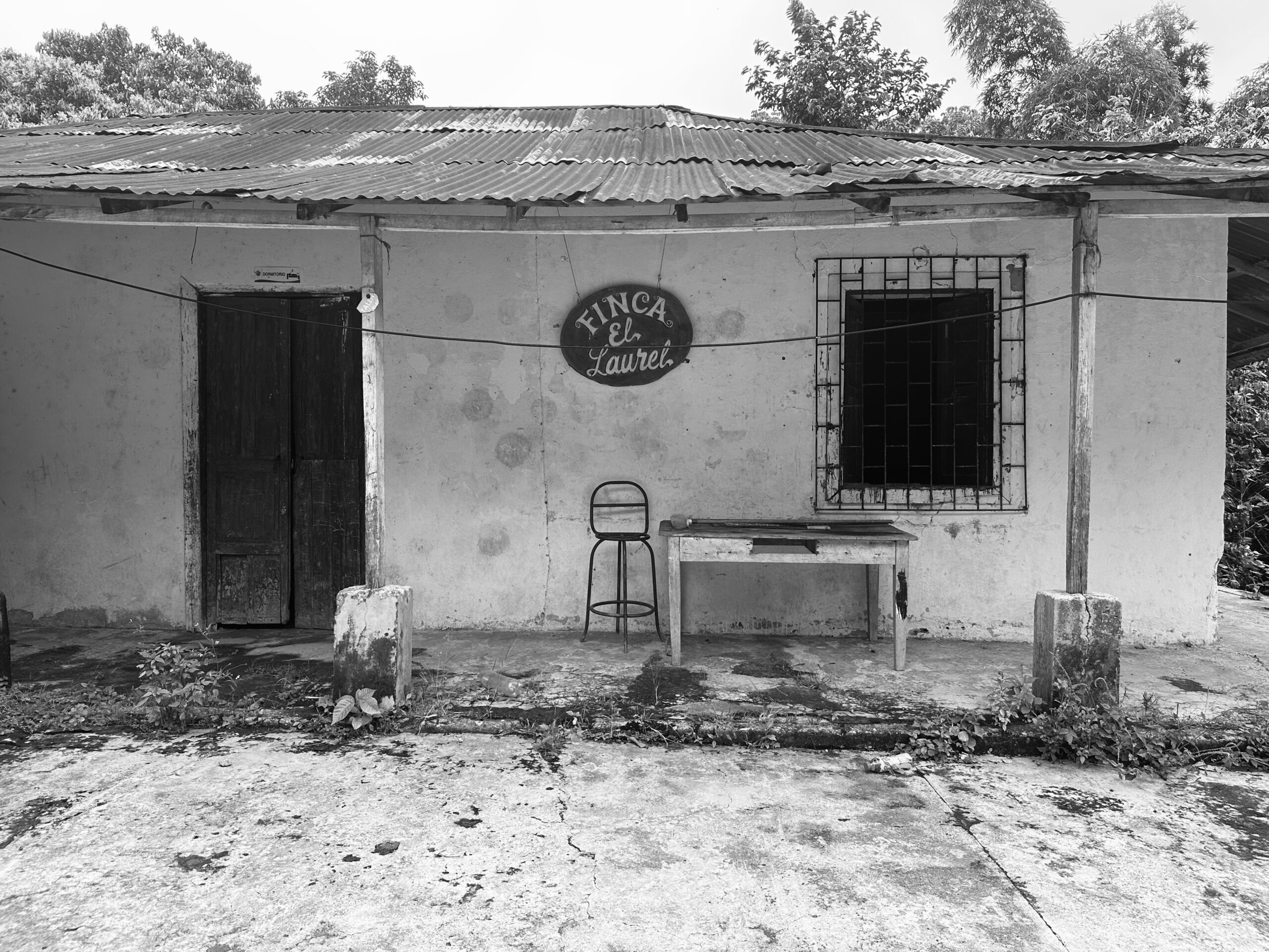 Photo en noir et blanc de la Finca El Laurel à Minca